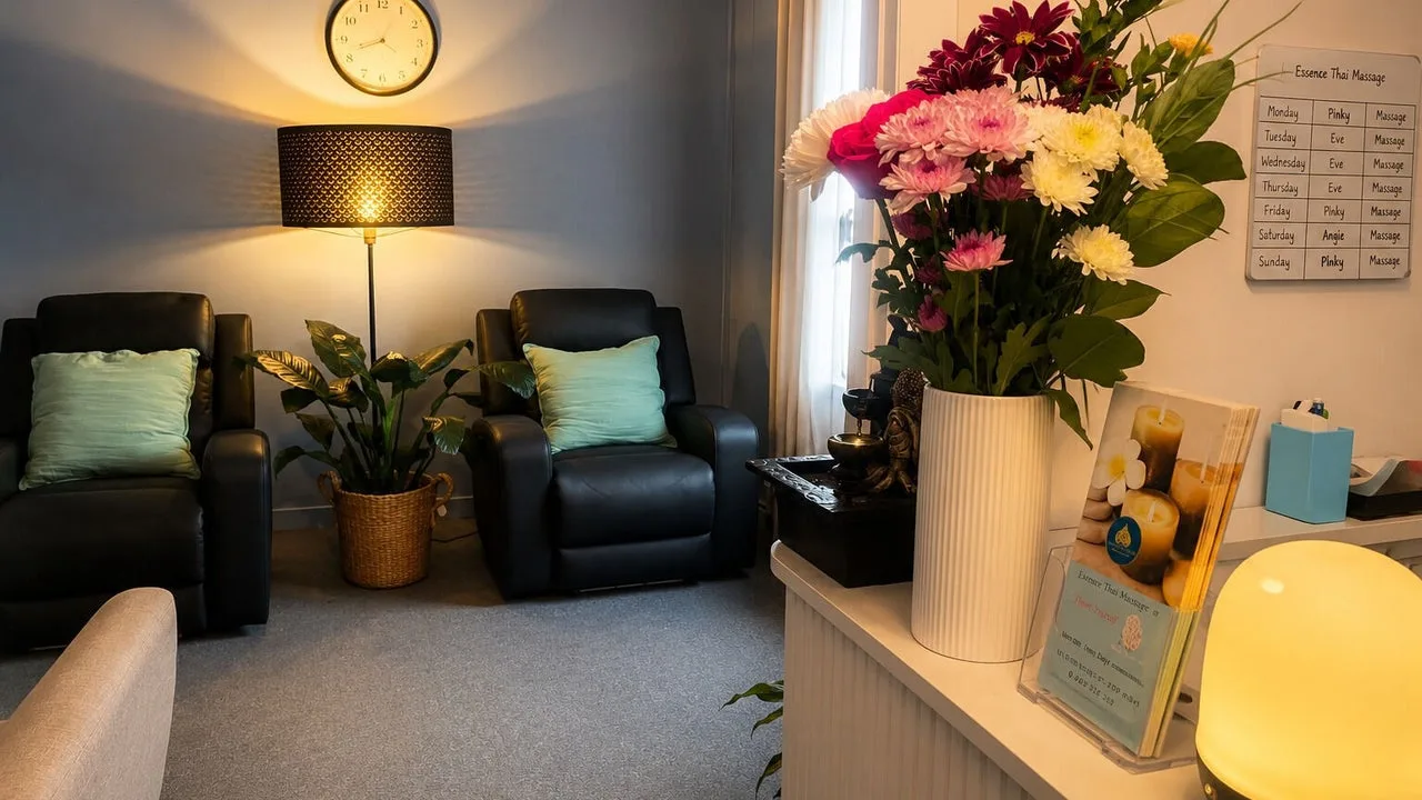 The welcoming waiting area at Essence Thai Massage & Spa in West End